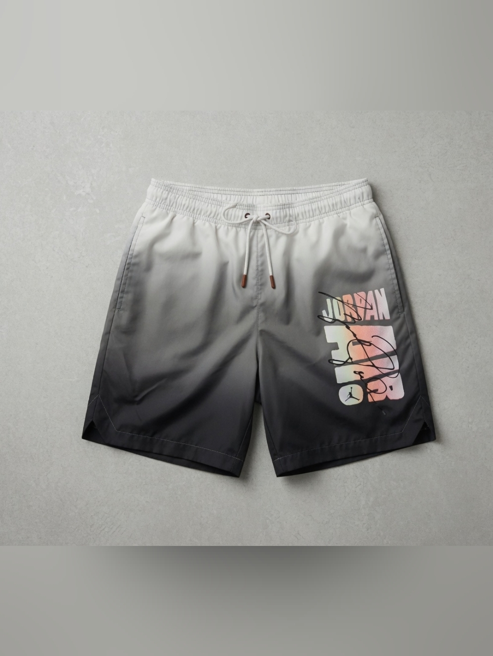 Men's Air Jordan Gray & Black Ombre Swim Trunks Shorts Neon Graphic Logo Size M